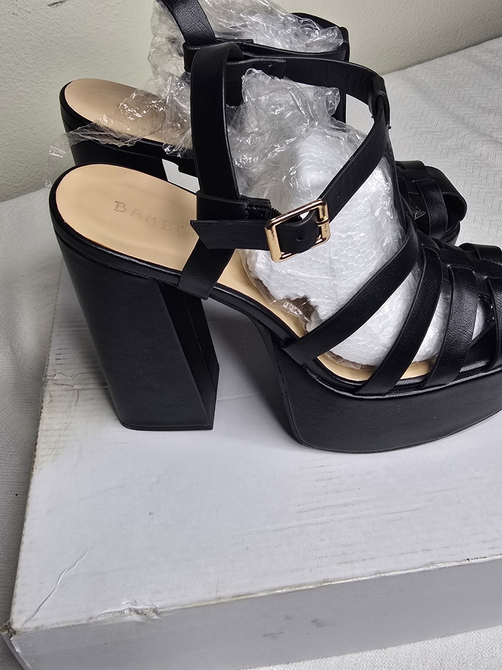 Bamboo Black Platform Block Heel Sandals Women's Size 10 – Mint Condition - Picture 4 of 6